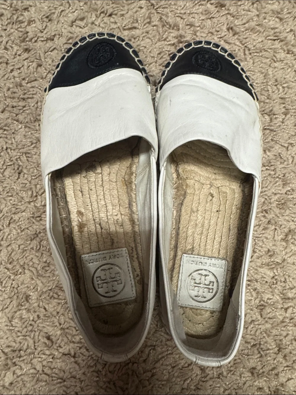 Tory Burch White and Black Espadrille Flats